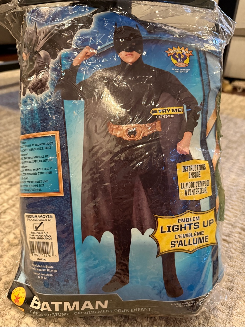 Batman Light-Up Emblem Kids Superhero Costume — Black and Gold